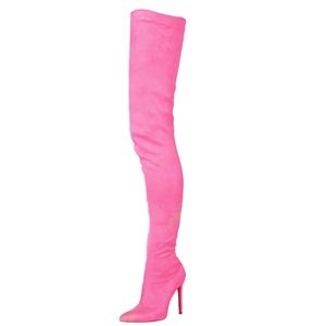 Sexy Hot pink suede thigh high stiletto boots, size 11